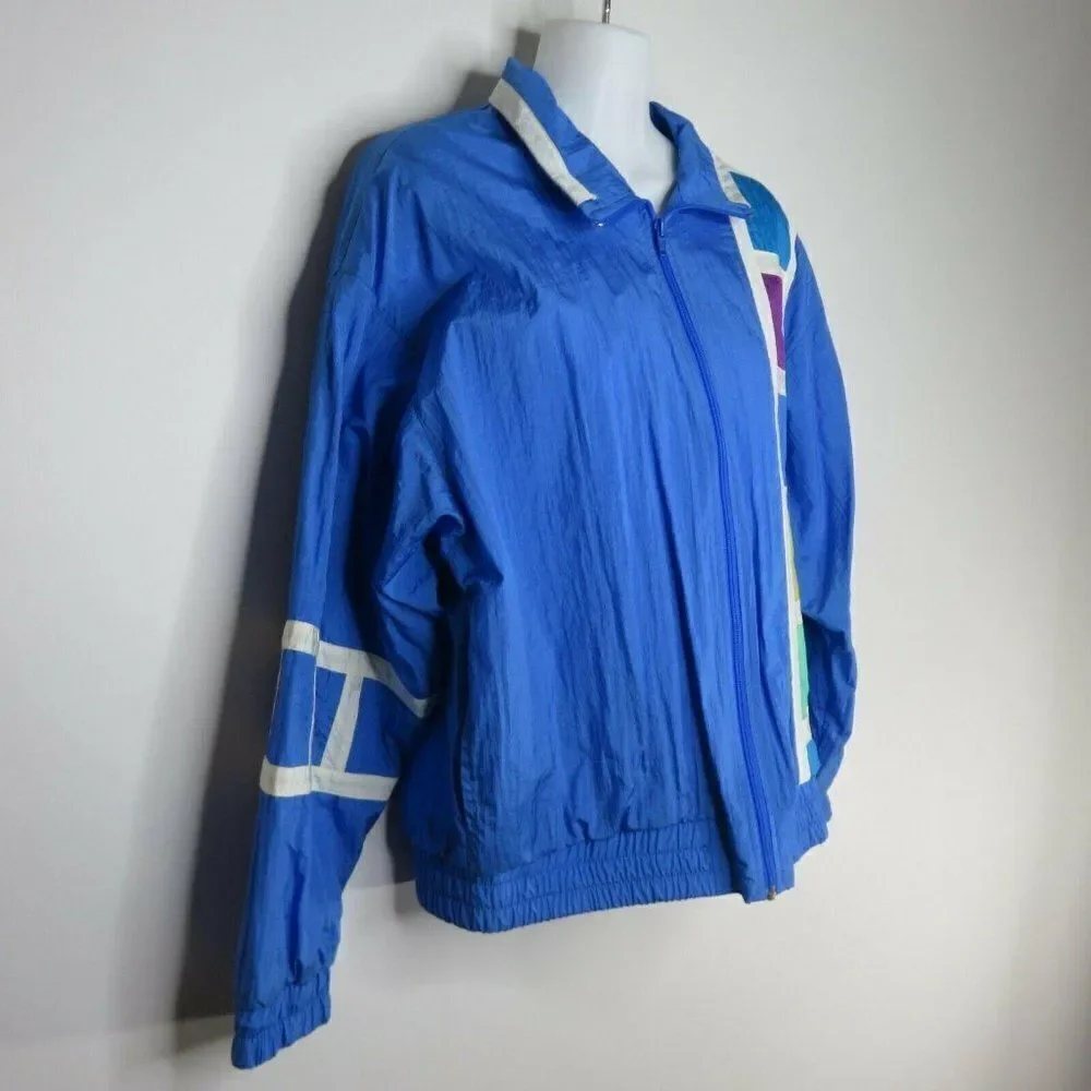 Vintage 90s Mens S Color Block Track Jacket Blue Purple Teal Towne London Fog
